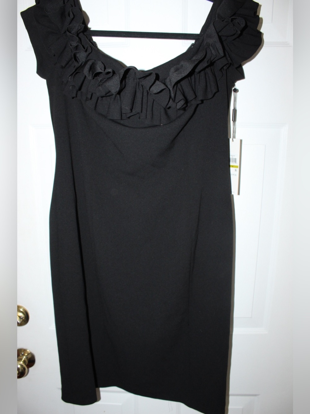 Calvin Klein Black Ruffle Neck off the shoulder  Dress